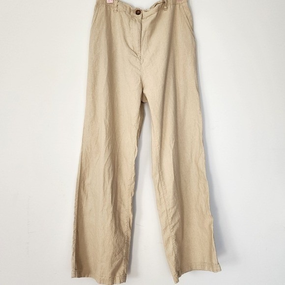 Love Tree Pants - Love Tree Wide Leg Pants Womens Large Beige Linen Blend Boho Coastal Beachy